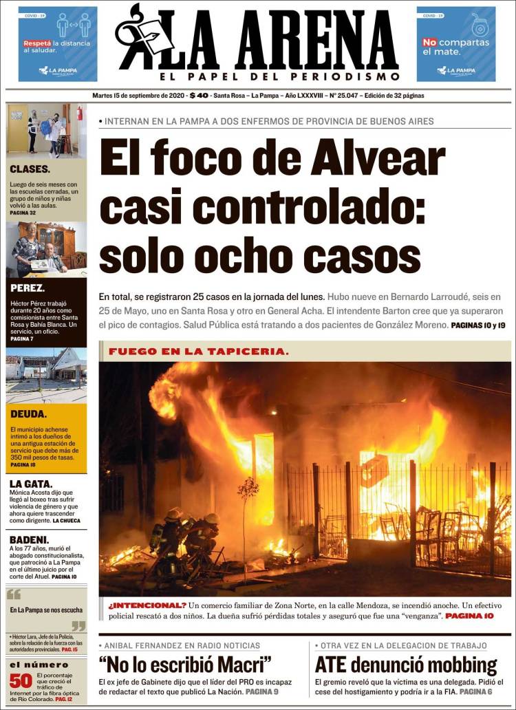 Portada de Diario La Arena (Argentina)