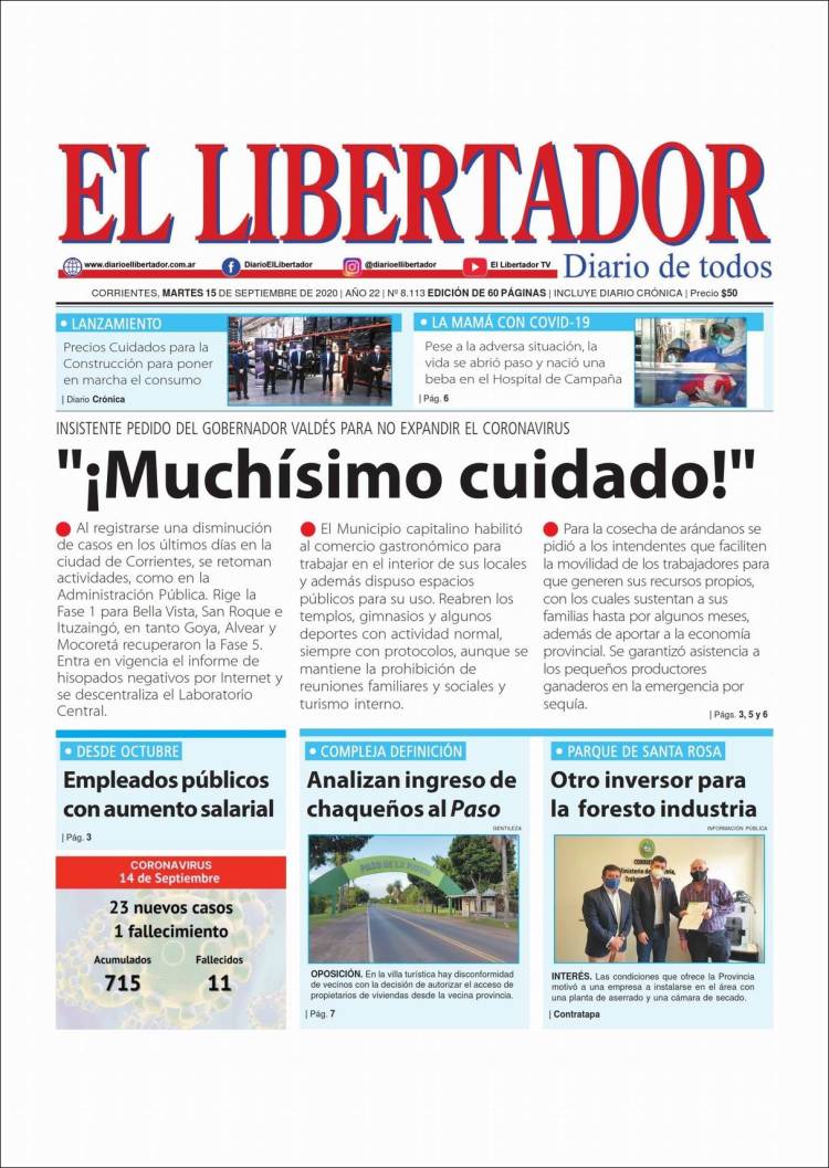 Portada de Diario El Libertador (Argentina)