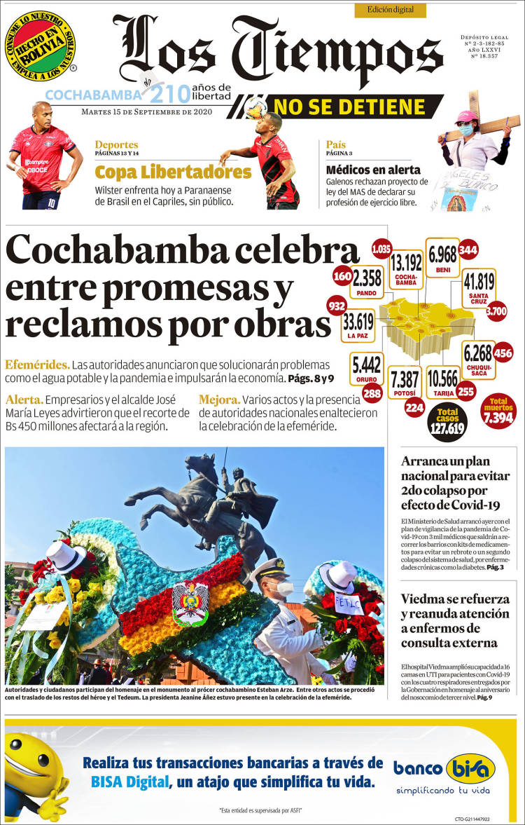 Portada de Los Tiempos (Bolivia)