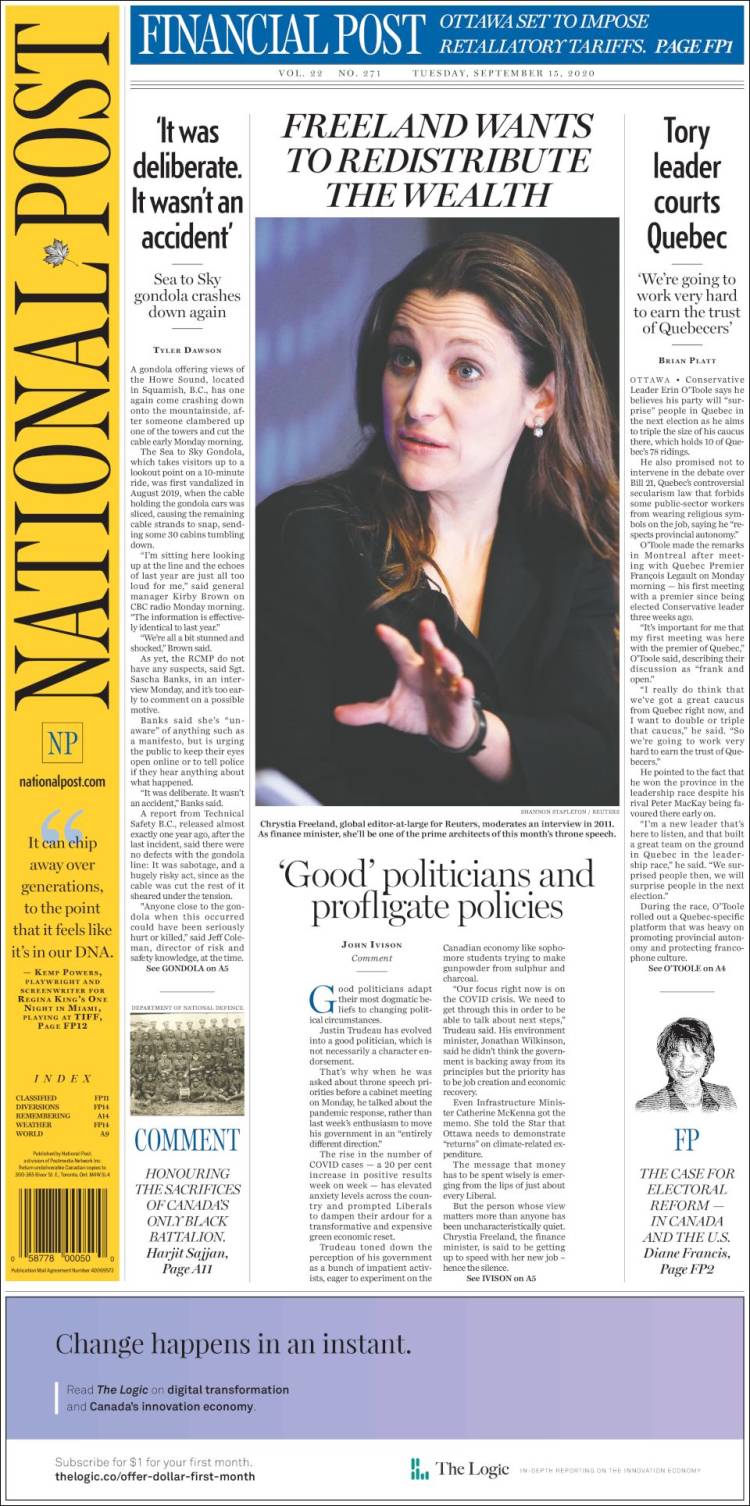 Portada de The National Post (Canadá)