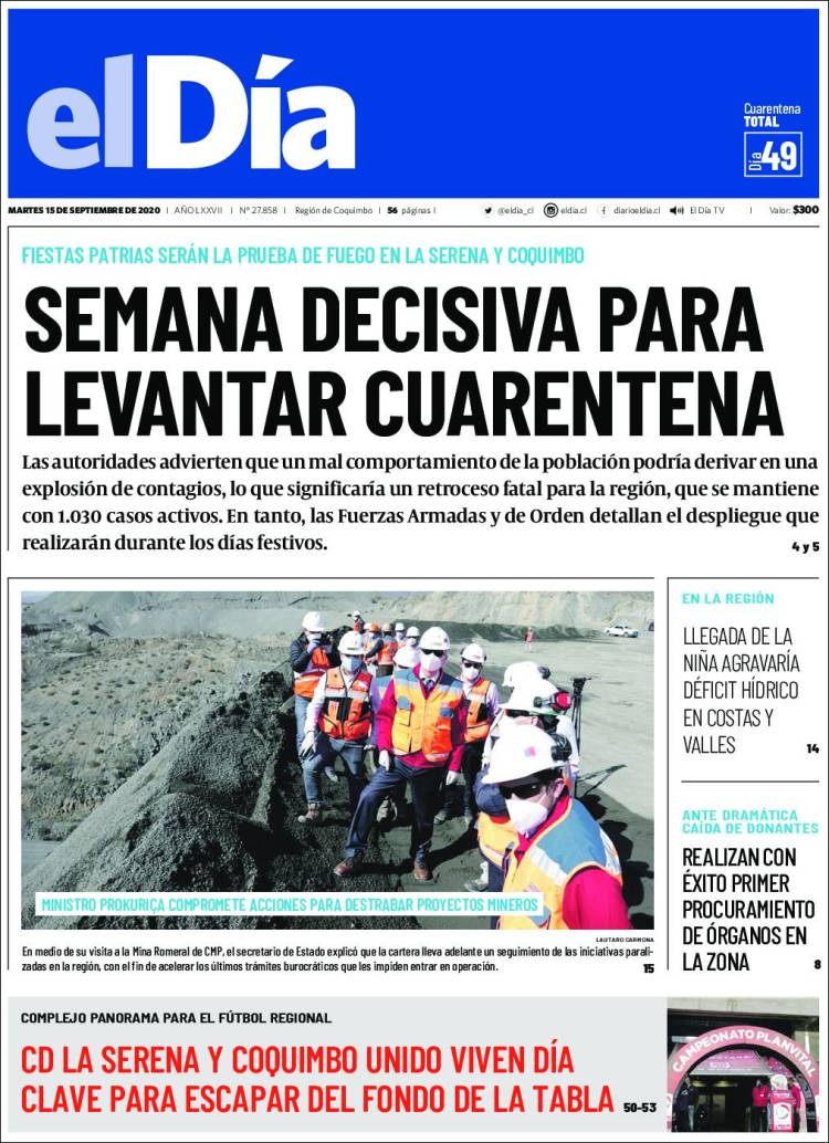 Portada de El Día (Chile)