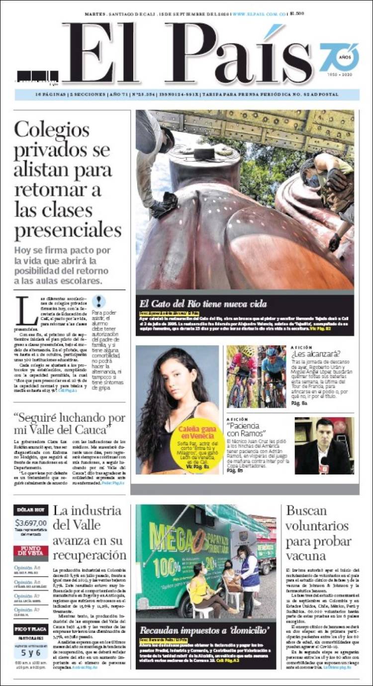 Portada de El País - Cali (Colombia)