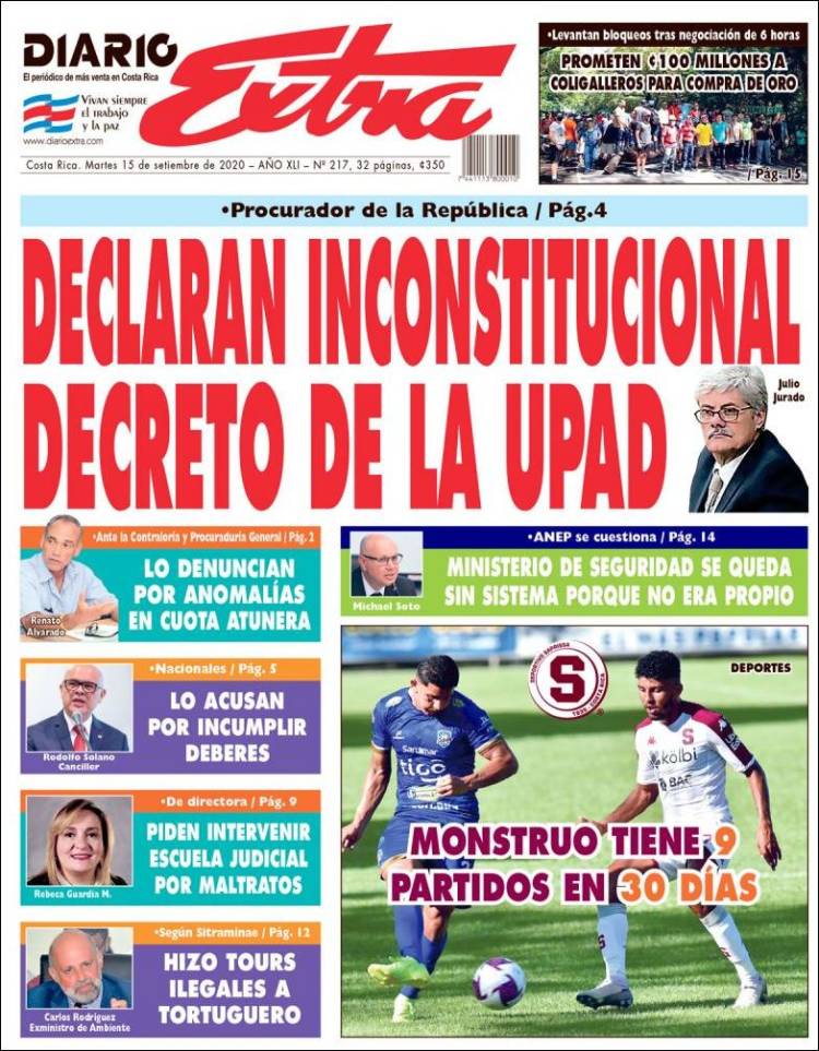 Portada de Diario Extra (Costa Rica)