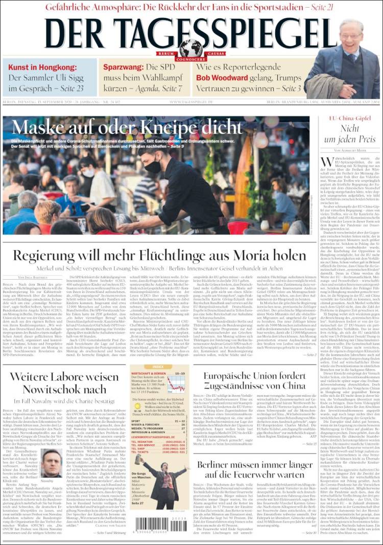 Portada de Der Tagesspiegel (Alemania)
