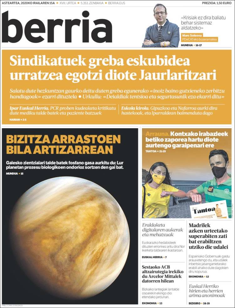 Portada de Berria (Espa&ntilde;a)