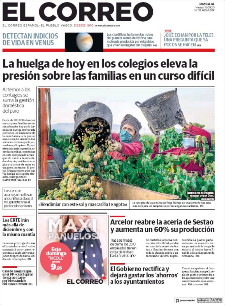 Portada de El Correo (Espa&ntilde;a)