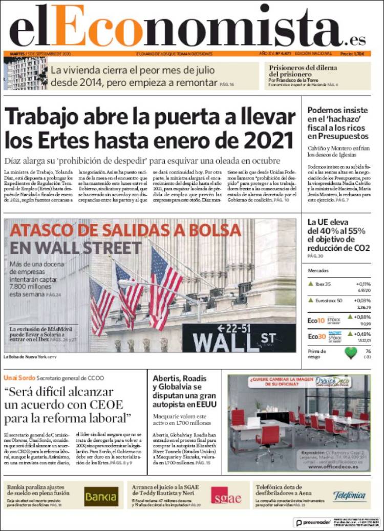 Portada de El Economista (Espa&ntilde;a)