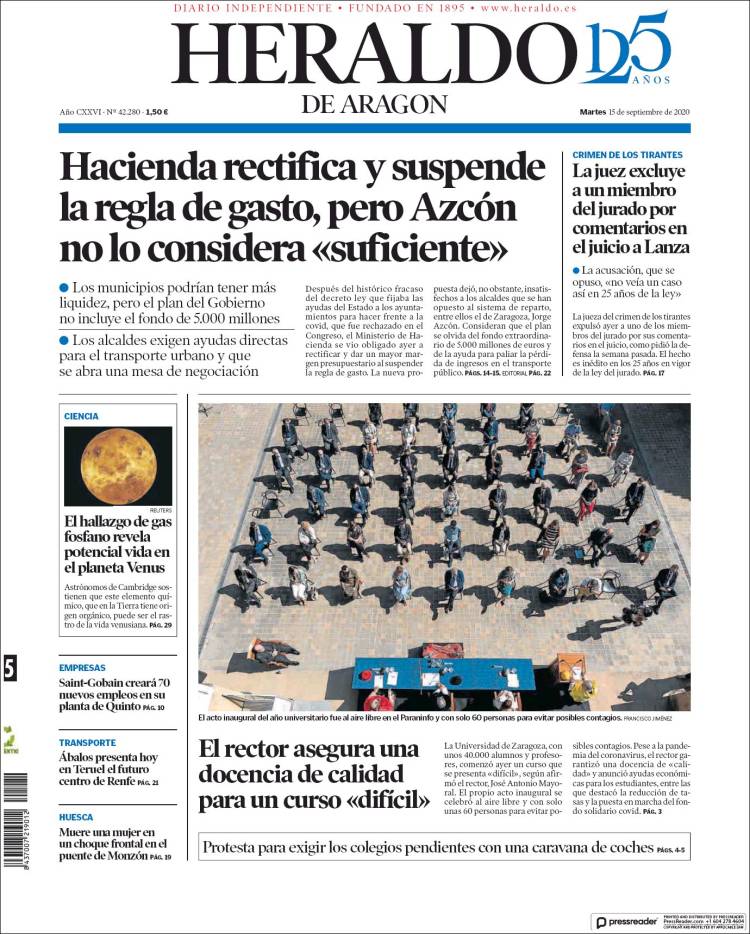 Portada de Heraldo de Aragón (Espa&ntilde;a)