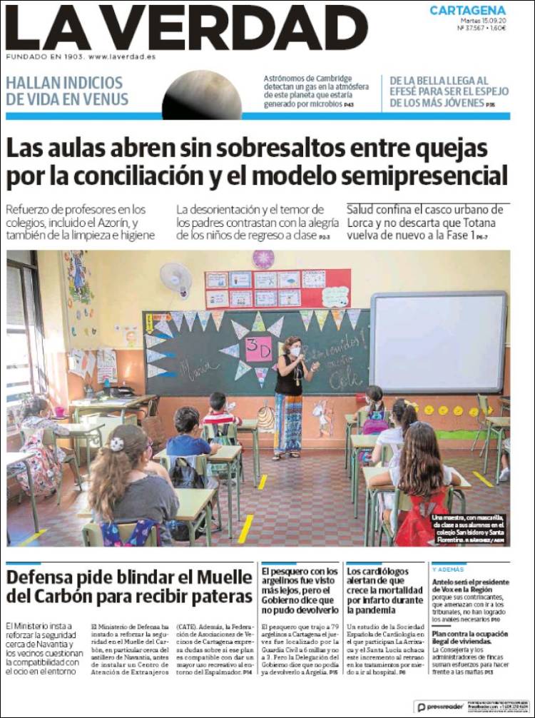 Portada de La Verdad de Cartagena (Espa&ntilde;a)