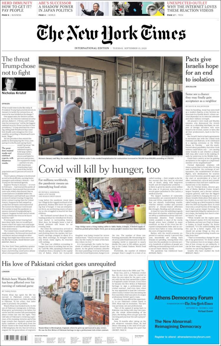 Portada de International New York Times (Europa)