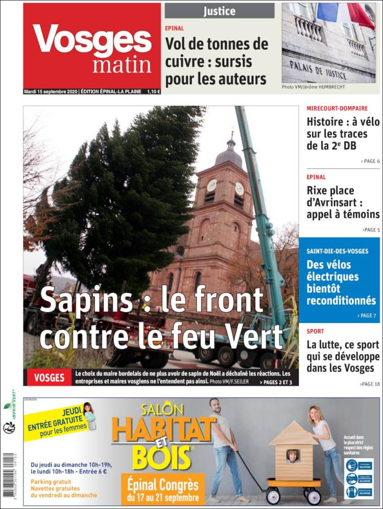 Portada de Vosges Matin (Francia)