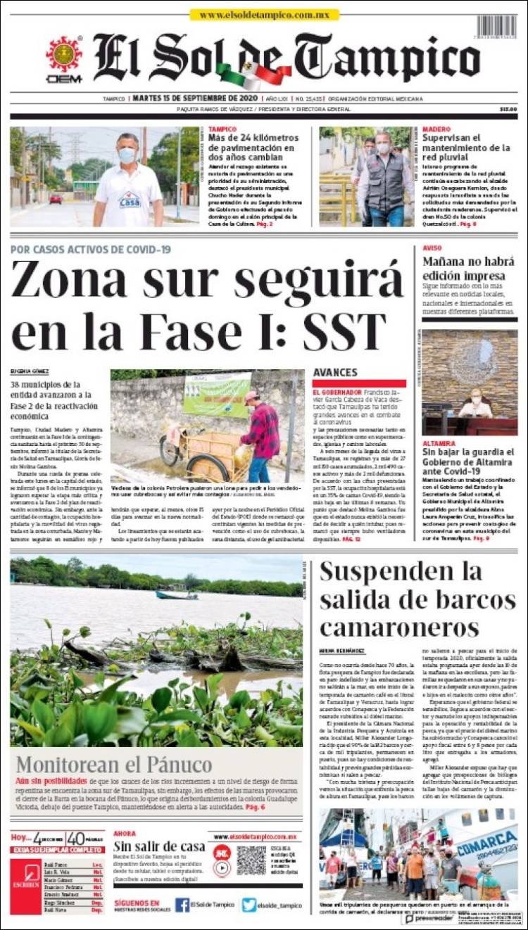 Portada de El Sol de Tampico (M&eacute;xico)