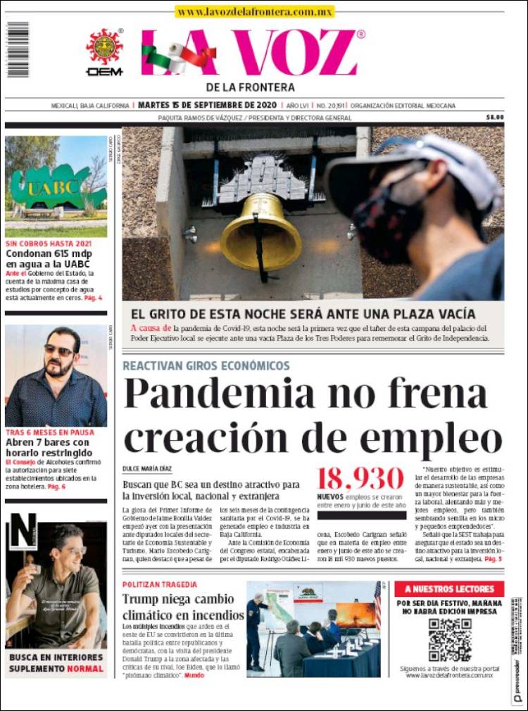 Portada de La Voz de la Frontera (M&eacute;xico)