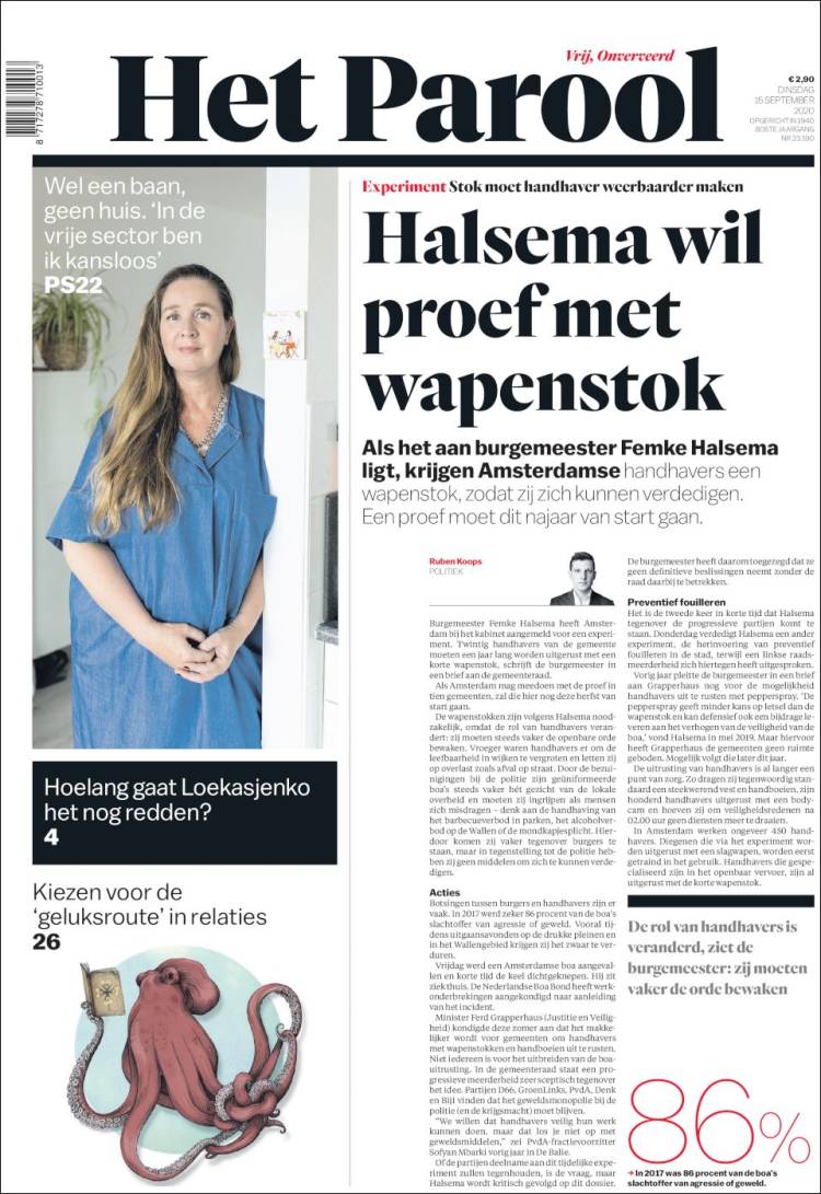 Portada de Het Parool (Pa&iacute;ses Bajos)