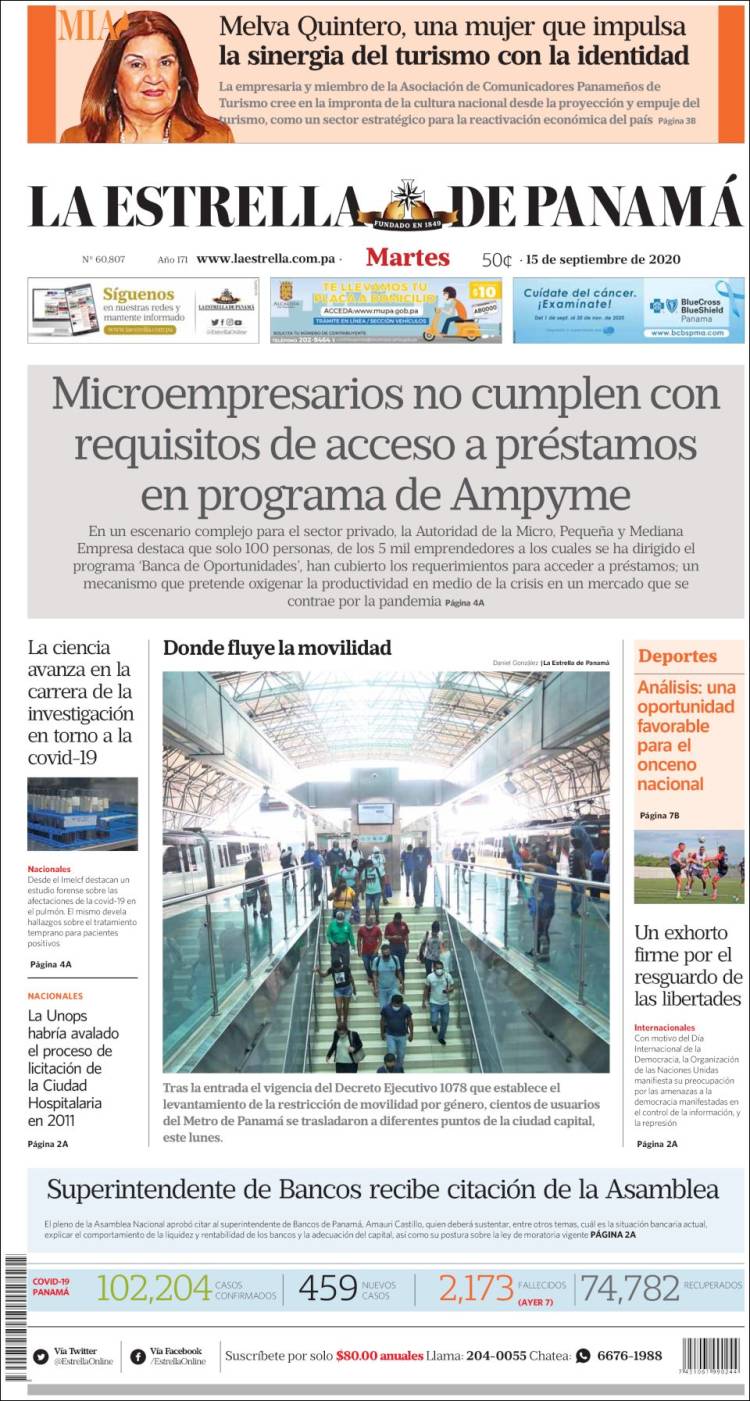 Portada de La Estrella de Panamá (Panam&aacute;)