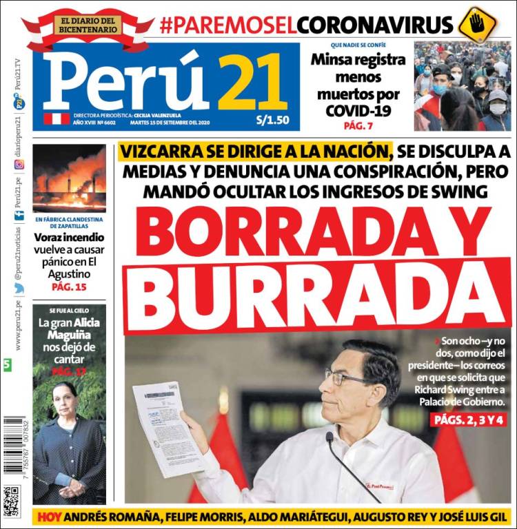 Portada de Perú 21 (Perú)