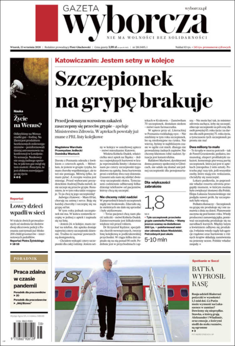 Portada de Gazeta Wyborcza (Polonia)
