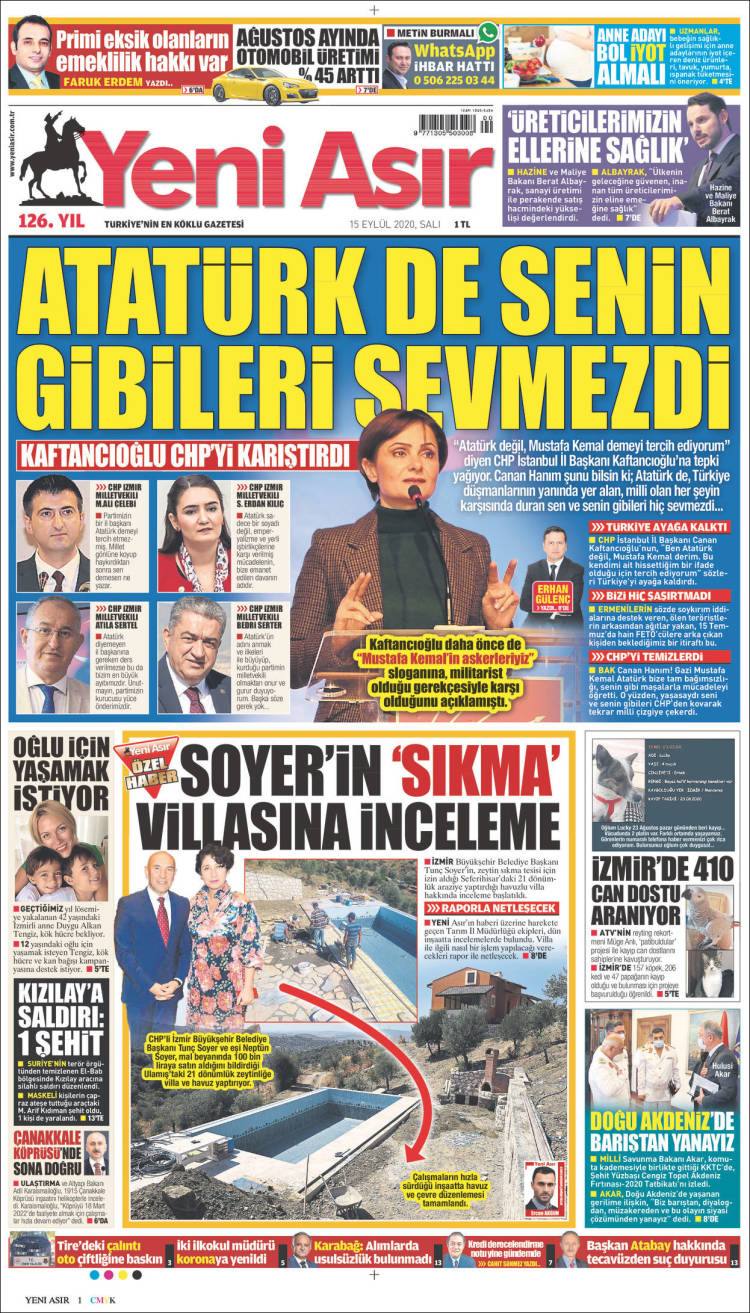 Portada de Yeni Asır (Turqu&iacute;a)