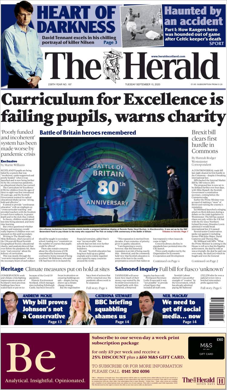 Portada de The Herald (Reino Unido)