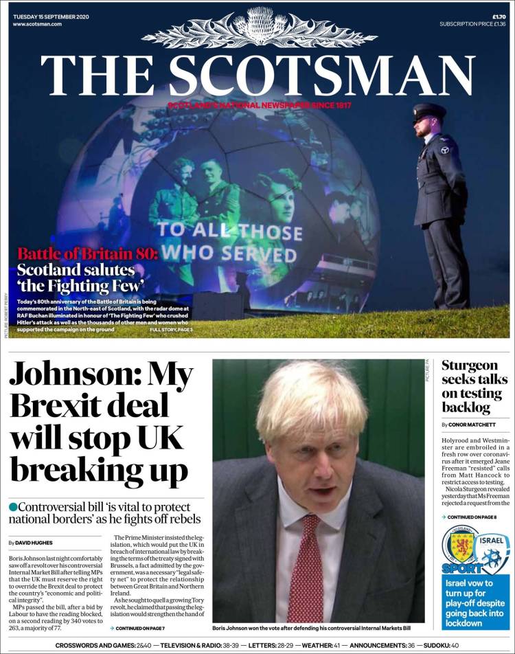 Portada de The Scotsman (Reino Unido)