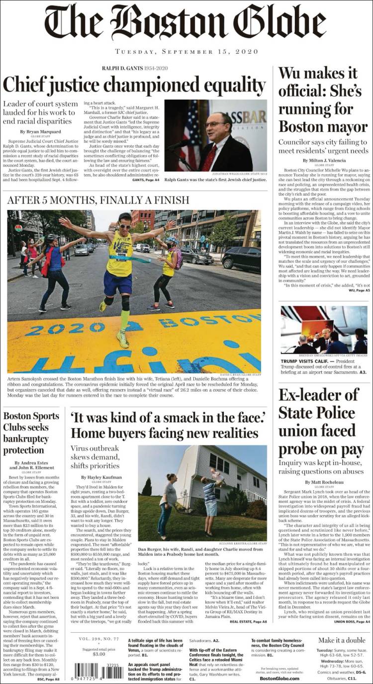 Portada de Boston Globe (USA)