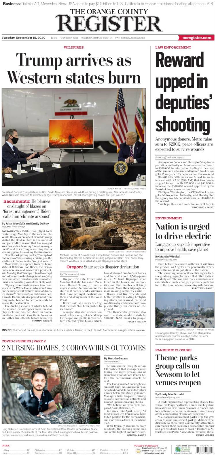 Portada de The Orange County Register (USA)