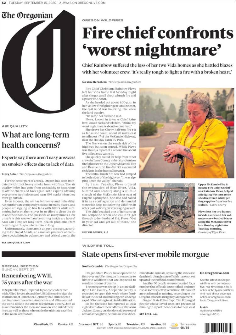 Portada de The Oregonian (USA)