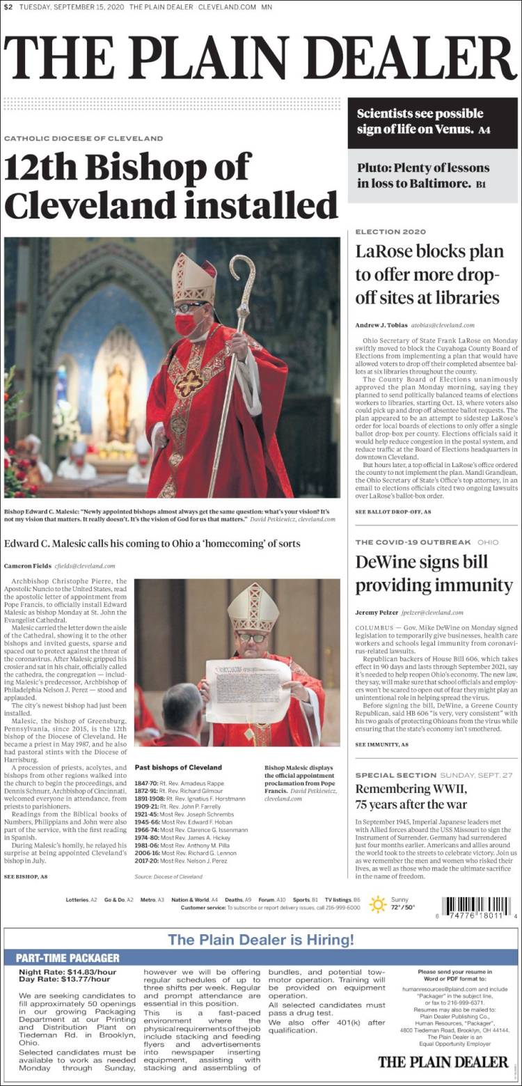 Portada de The Plain Dealer (USA)