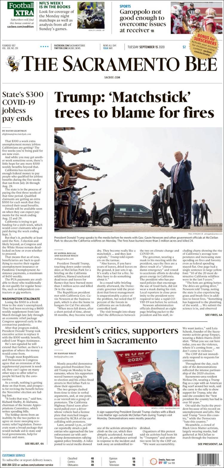 Portada de The Sacramento Bee (USA)