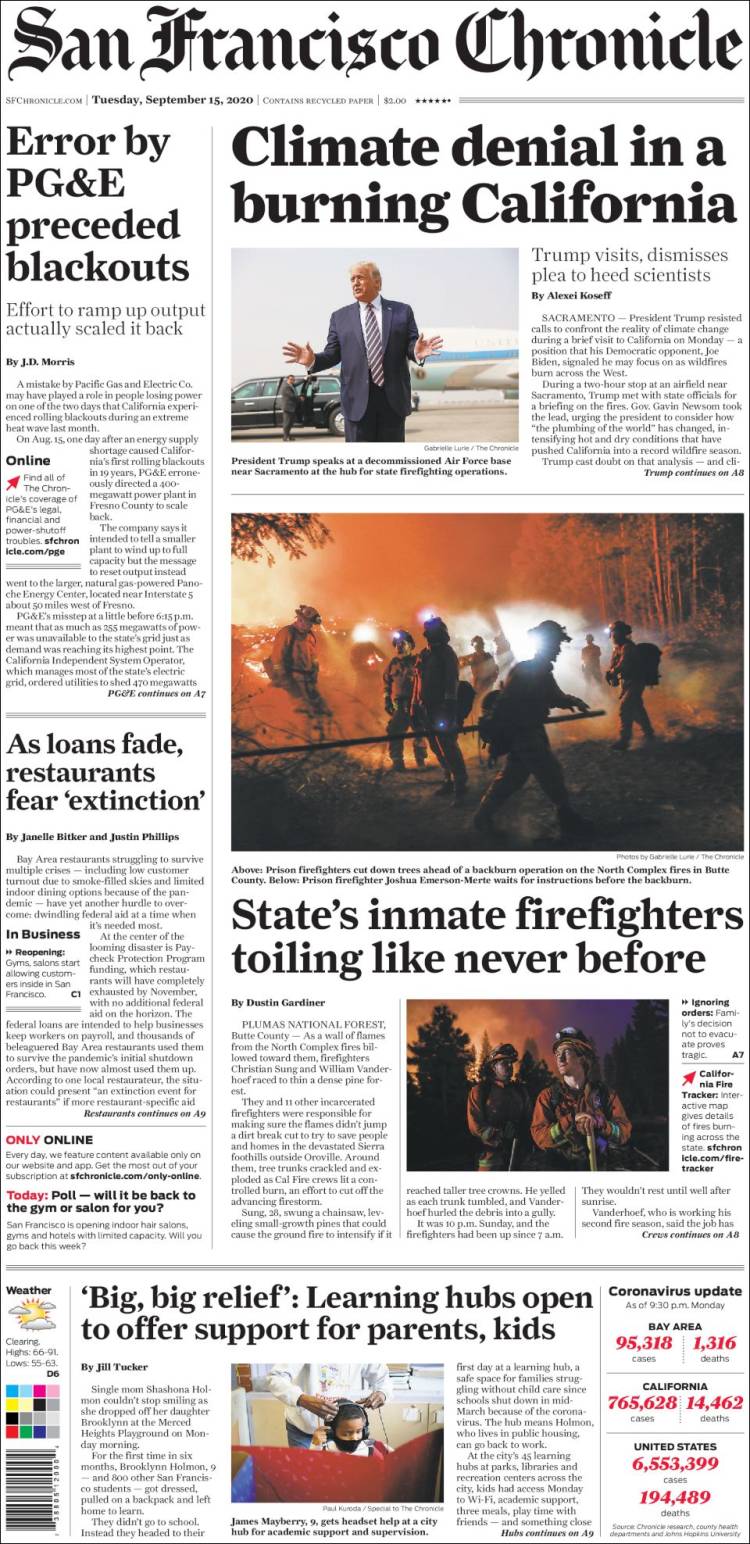 Portada de San Francisco Chronicle (USA)