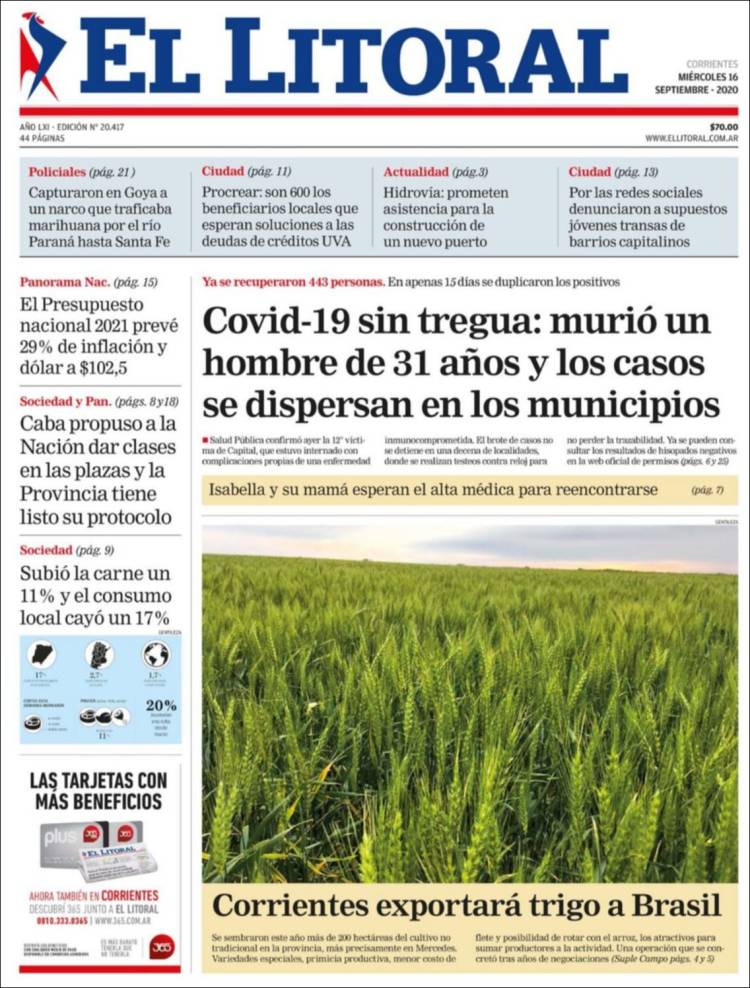 Portada de El Litoral Corrientes (Argentina)