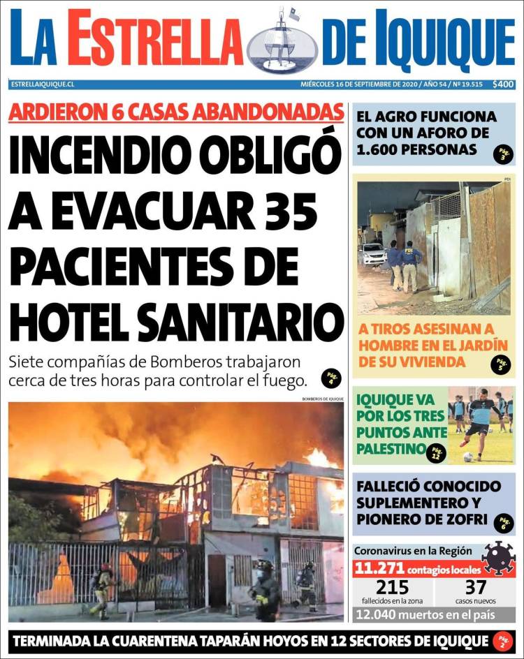 Portada de La Estrella de Iquique (Chile)