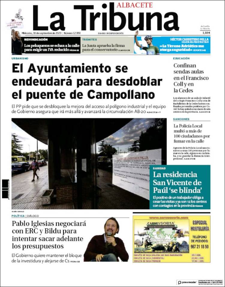 Portada de La Tribuna de Albacete (España)