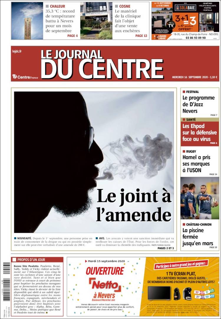 Portada de Le Journal du Centre (Francia)