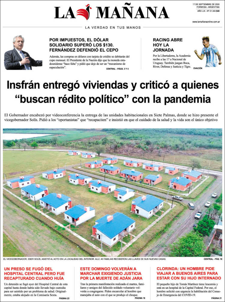 Portada de Diario La Mañana (Argentina)