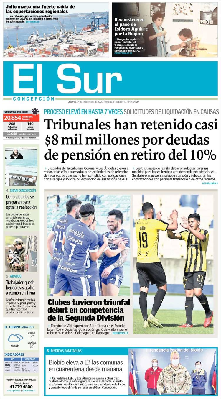 Portada de El Sur (Chile)