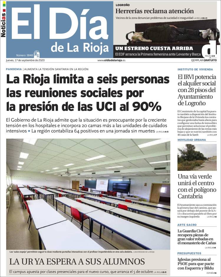 Portada de El Día de La Rioja (España)