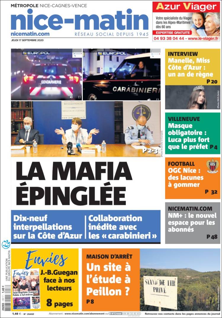 Portada de Nice-Matin (Francia)