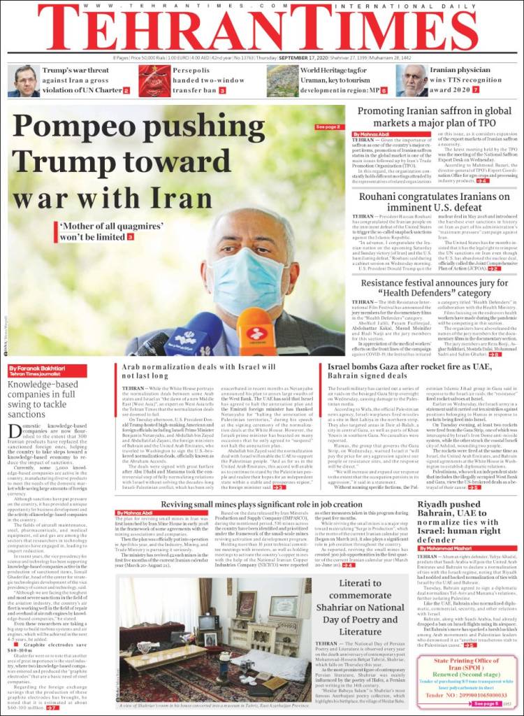 Portada de TehranTimes (Ir&aacute;n)