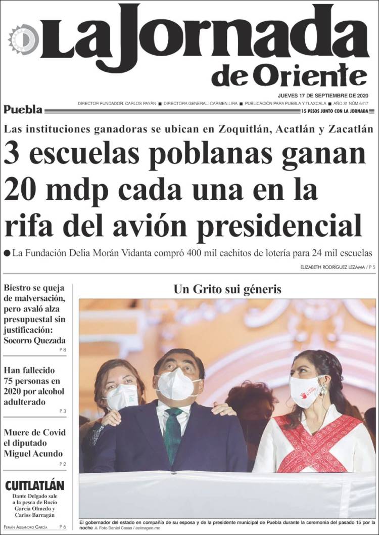 Portada de La Jornada de Oriente - Puebla (México)