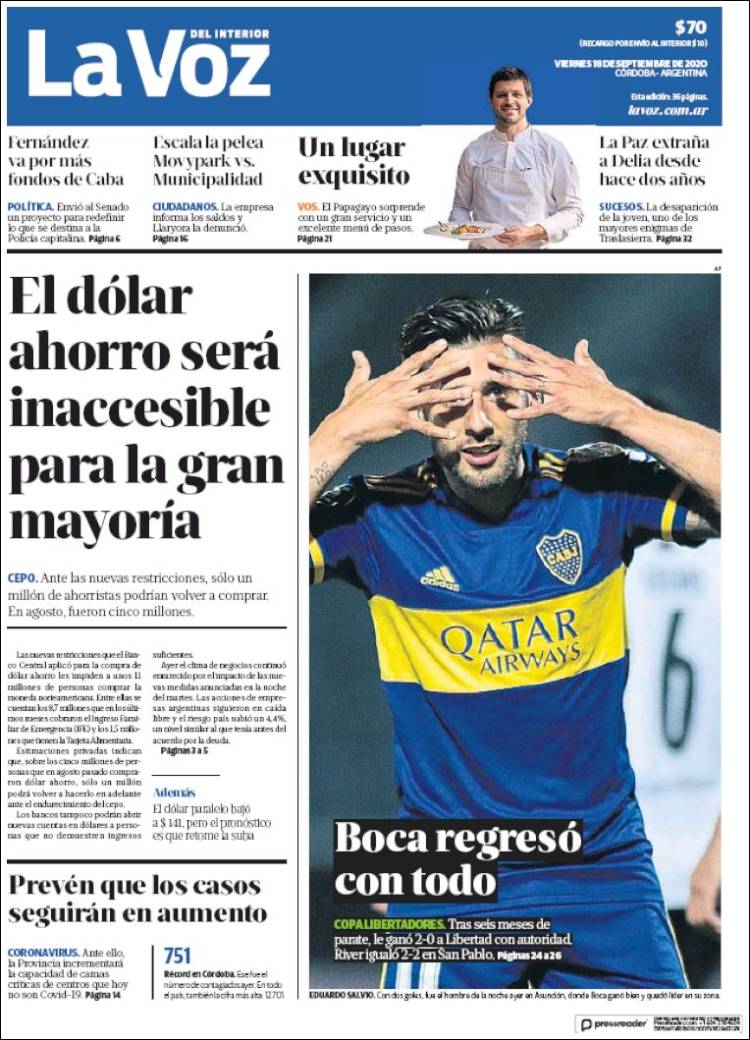 Portada de La Voz del Interior (Argentina)