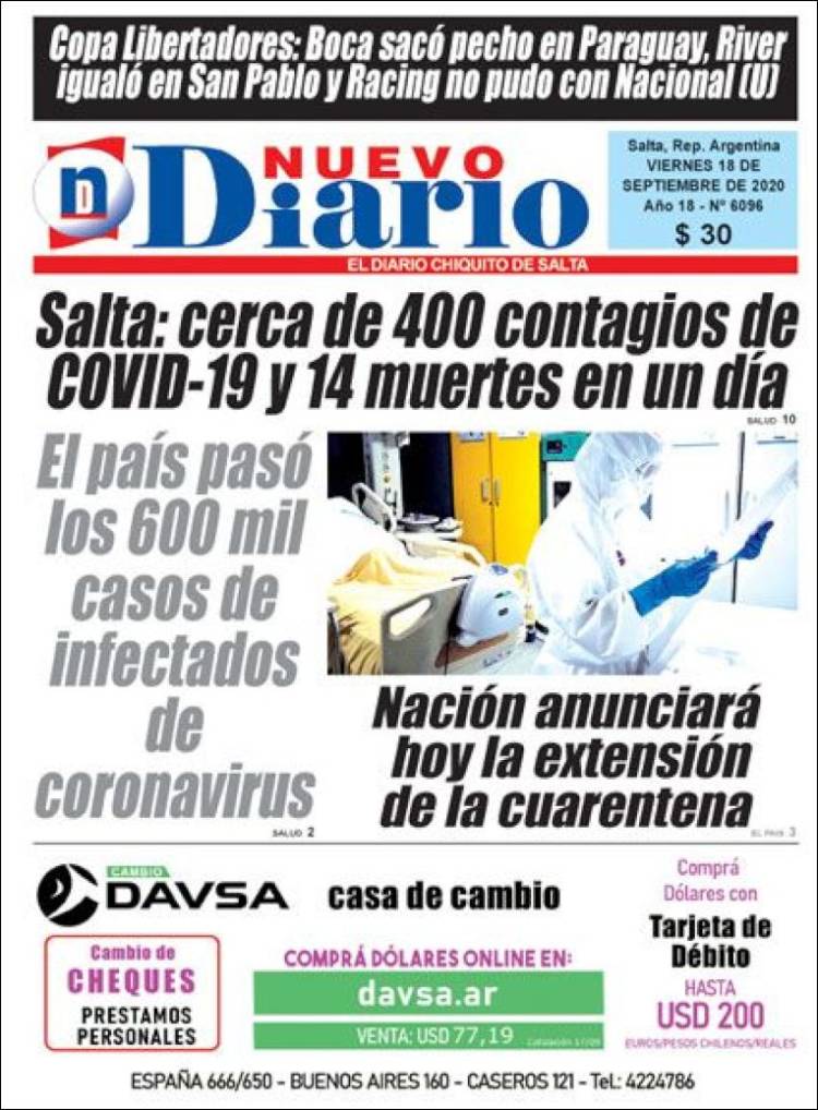 Portada de Nuevo Diario de Salta (Argentina)