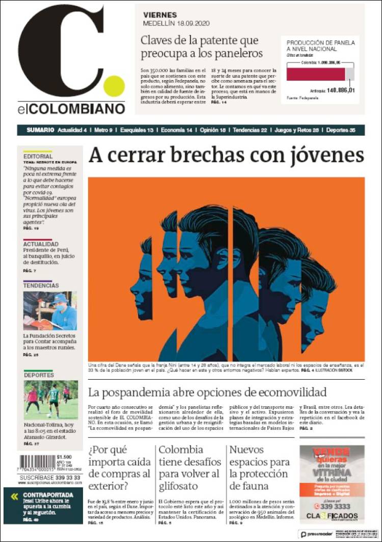 Portada de El Colombiano (Colombia)