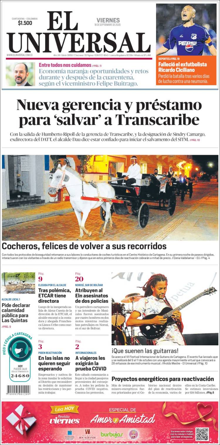 Portada de El Universal (Colombia)