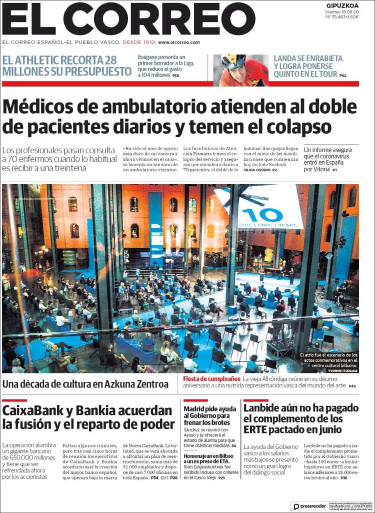 Portada de El Correo - Guipuzcoa (España)