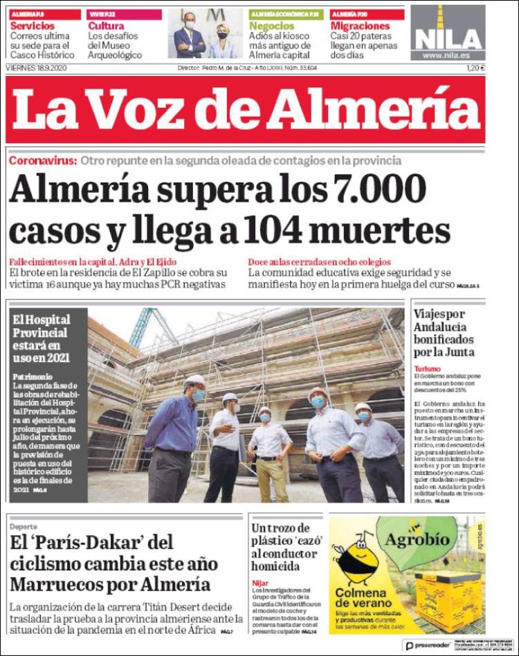 Portada de La Voz de Almería (España)