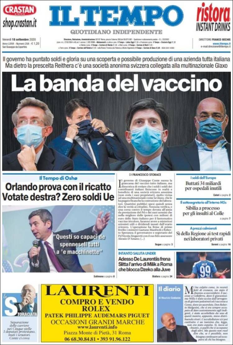 Portada de Il Tempo (Italia)