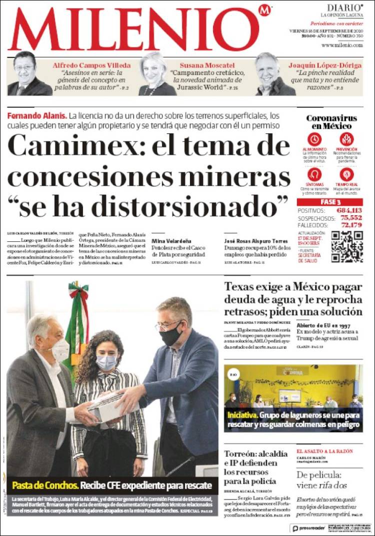 Portada de Milenio - Laguna (M&eacute;xico)