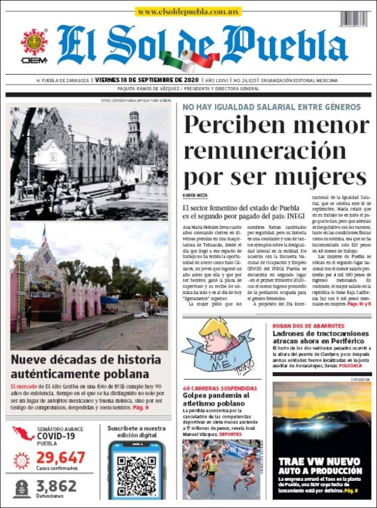 Portada de El Sol de Puebla (México)