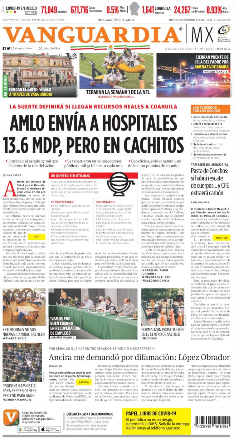 Portada de Vanguardia (M&eacute;xico)